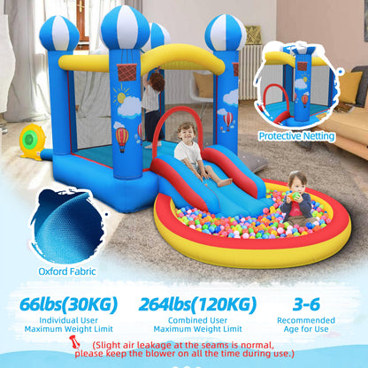 Culaluva Inflatable Bounce House: 4 in 1 Bouncy Castle with Ball Pit & Slide for Kids Age 3-6 with 370 Watt Blower and Storage Bag for Indoor Outdoor Play Oxford Cloth