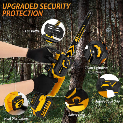 JEXUGK 12" Brushless Chainsaw, 21V Cordless Chainsaw with 2 x 4.0Ah Battery, Electric Motosierra De Gasolina with 2 x Chains & Guide Plate, Eléctrica Rechargeable Saw for Wood Cutting Trimming Branch