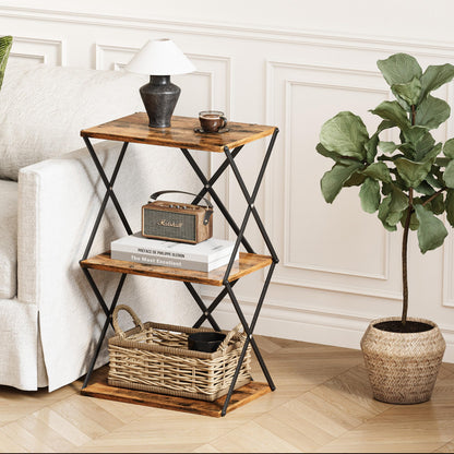 IRCPEN 3-Tier End Table Small Side Table Tall Bedside Night Stand with Storage Sofa Side desks for Living Room Bedroom Office Bathroom Small Space Rustic Brown ET-03RB