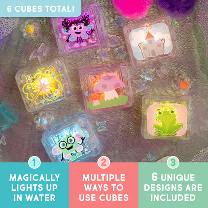 Glo Pals Water-Activated Light-Up Cubes for Bathtime and Sensory Play - Includes 6 Reusable Light-Up - Sensory Toys and Glowing Bath Cubes for Kids and Toddlers - Fairy