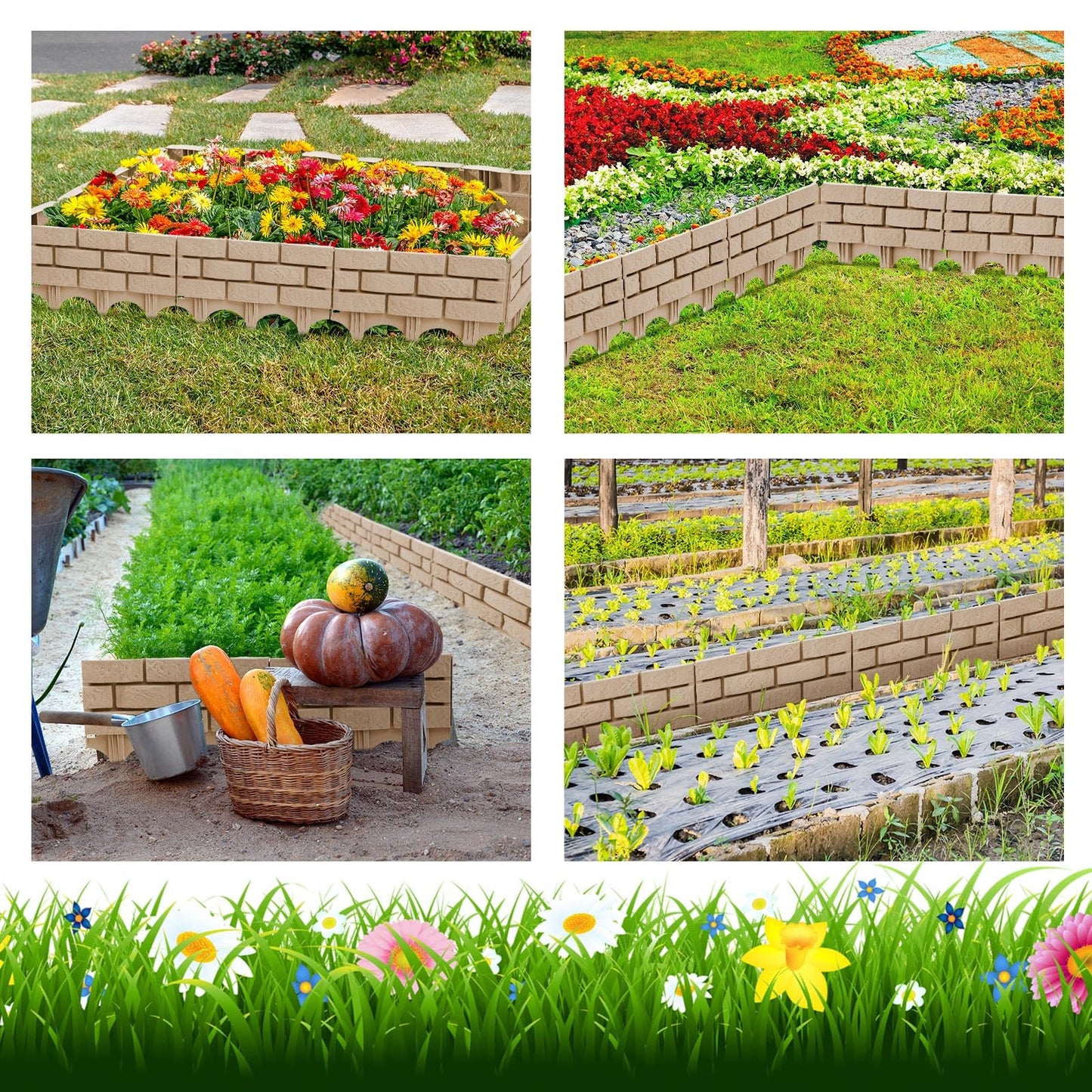 Landical 8 Pcs Gray Retaining Wall Block Faux Stone Edging for Landscaping, 17 x 13 Inch Garden Border Landscape Edging Blocks Garden Plastic Fence for Mulch Flower Bed Patio Lawn Path Walkway