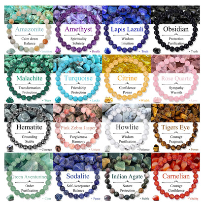 SAMOCO 16Pcs Natural Healing Crystal Bracelets for Women Men Semi-Precious Gemstone Beaded Bracelets Round Beads Gemstones Stretch Yoga Bracelet