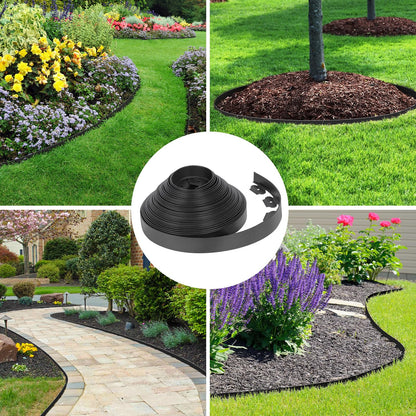 2-Inch x 50 FT Landscape Edging Border with 75 Spikes, Garden Edging Border Lawn Edging Border, Plastic Edging Border Flexible for Garden Flower Beds Lawn Yard Paver Pathway (Black)