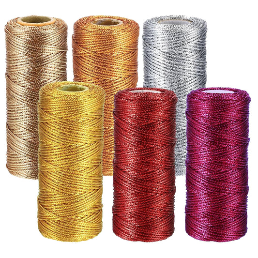 Yayatty 6 Rolls Christmas Twine Metallic Bakers Twine 660 Yards Christmas Decorative Wrapping Twine String Craft Twine Present Wrapping Cord for Christmas DIY Crafting Presents (1.5 mm) (6 Color A)