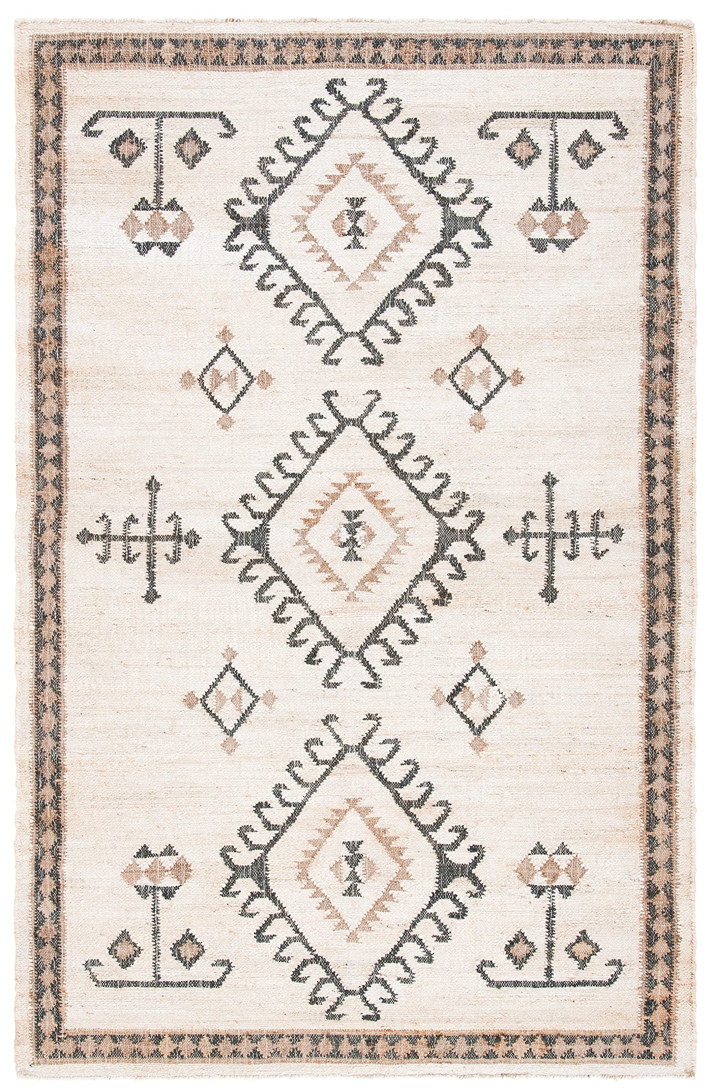 SAFAVIEH Kilim Collection Area Rug - 6' x 9', Ivory & Black, Handmade Flat Weave Jute, Ideal for High Traffic Areas in Living Room, Bedroom (KLM762A)