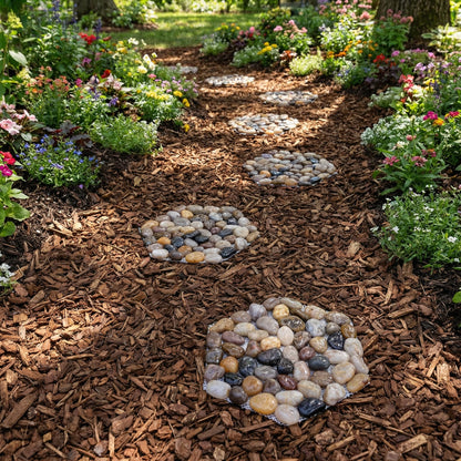 6 PCS Natural River Rock Stepping Stones for Garden Walkway - 9.5'' Hexagon Pebble Mats with Non-Slip Mesh Backing - Decorative Outdoor Stone Pavers for Patio, Lawn, Backyard Path & Landscaping Decor