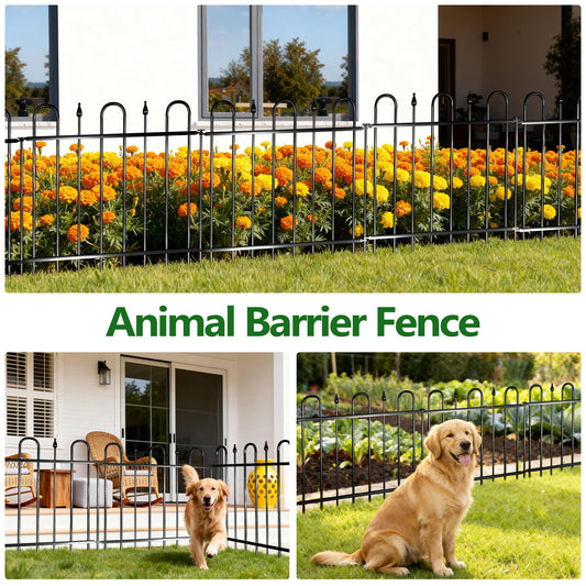24.3ft(L) x 24in(H) 10 Panels Metal Rustproof Decorative Garden Fence, No Dig Animal Barrier Fence, Outdoor Border Fence Panels with Ground Stake, for Pets, Flower Bed, Yard, Patio