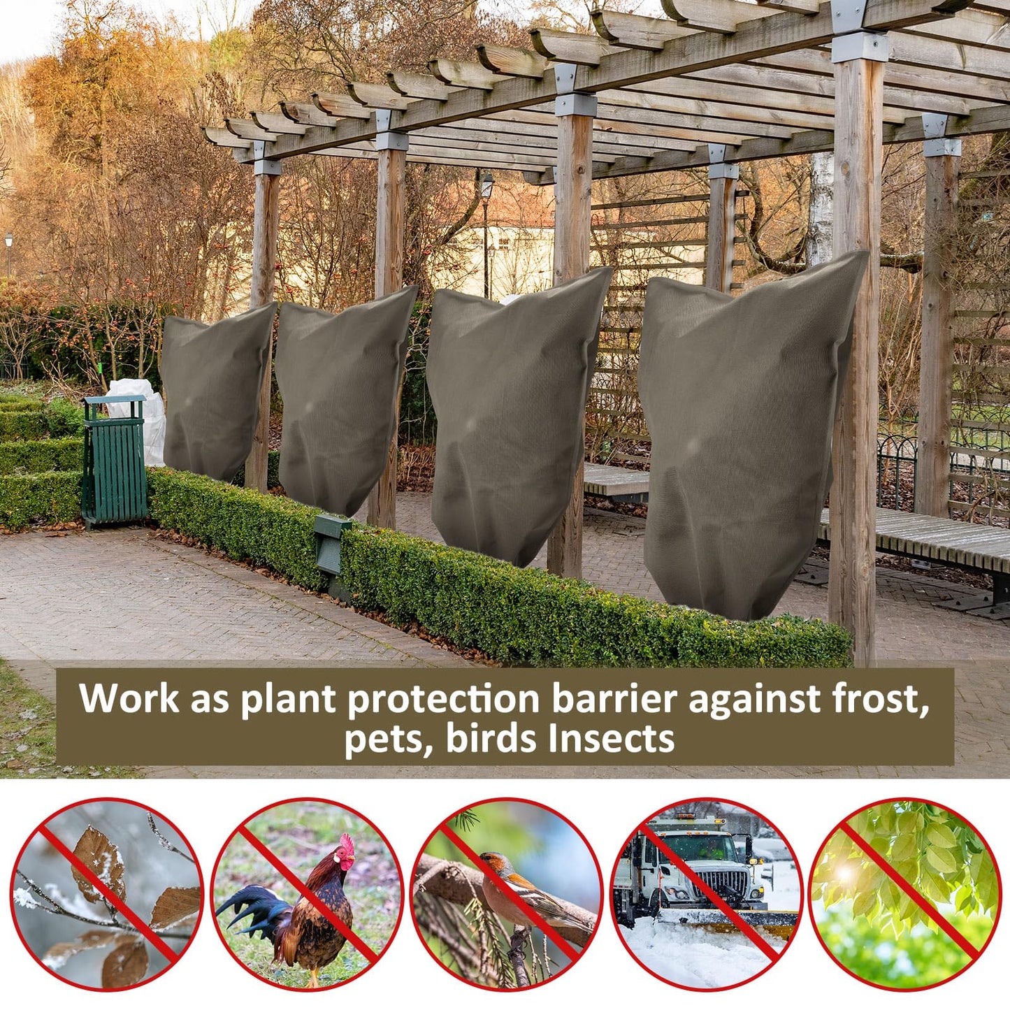 Wesnoy 12 Packs Winter Plant Covers Freeze Protection Drawstring Tree Cover 23.62 x 31.5 in Large Reusable Frost Protection for Plants Fruit Tree Shrub, Outdoor Prevention Bag (Brown)