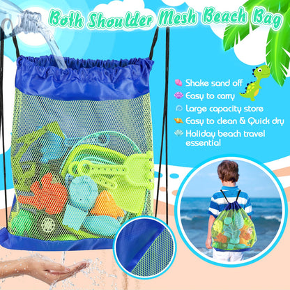 Beach Toys, 36Pcs Dinosaur Sand Toys for Kids Toddlers, Sandbox Toys with 2 Truck, Collapsible Beach Bucket, Mesh Bag, Sand Molds, Sand Castle Building Kit, Travel Beach Toy for Kids Toddlers Ages3-12