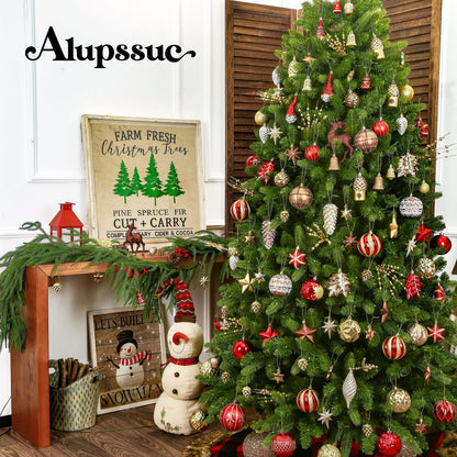 Alupssuc 103pcs Christmas Balls Ornaments Set, Gnome Christmas Tree Decorations with Hanging Strings, Shatterproof Plastic Baubles for Xmas Tree Holiday Wedding Party Decorations, Red, Bronze and Gold