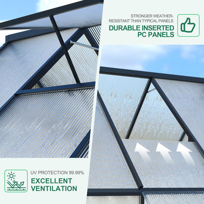 GarveeLife 6'x7' Aluminum-Framed Polycarbonate Greenhouse, Heavy Duty Polycarbonate Greenhouse with Quick Setup Structure and Roof Vent, Large Enhanced Aluminum Green House Kit for Outdoors
