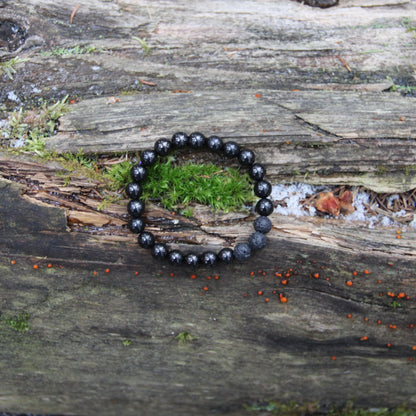 Karelian Heritage Black Shungite Beaded Bracelet, 8mm Handmade Stretchy Unisex, Crystal Healing Authentic Stone, Spiritual Chakra Balance Jewelry (Shungite & Lava Stone)