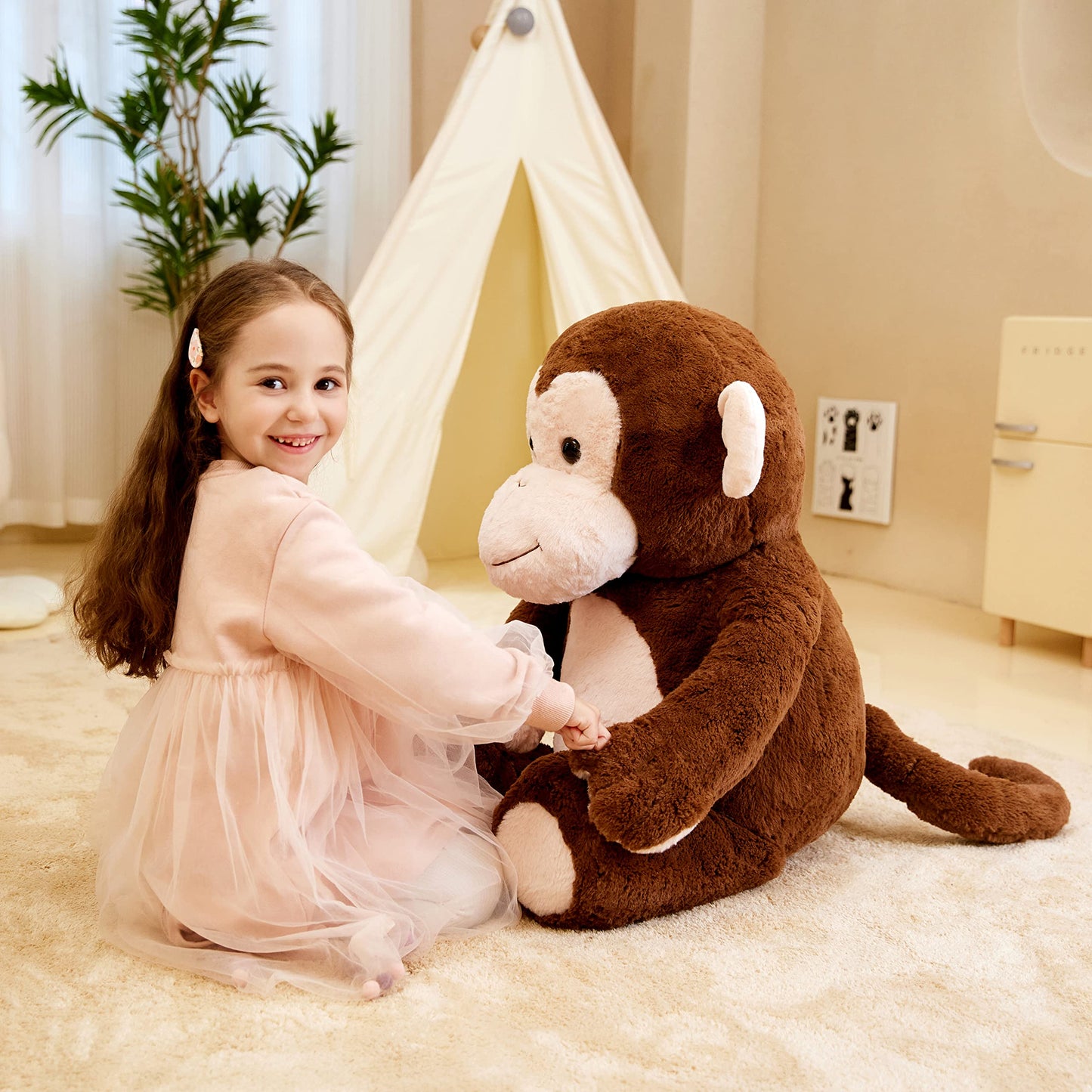 IKASA Giant Monkey Stuffed Animal Plush Toy,Large Big Jumbo Soft Toys,30" Huge Size Cute Fluffy Plushy Fat Oversized Plushie,Gifts for Kids Girls Boys