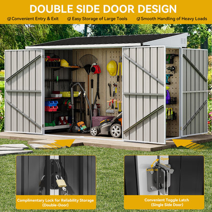DWVO Outdoor Storage Shed, Waterproof Metal Garden Shed with Lockable Door, Storage Shed for Bike, Garbage Can, Lawnmower, Tool (4 x 8 FT)