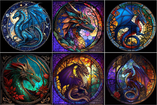 RYMILIE Diamond Painting Kits for Adults - 6 Pack Dragon DIY 5D Diamond Art Kits Full Drill Diamond Dots Paintings with Diamonds Gem Art and Crafts Home Decor 12x12inch