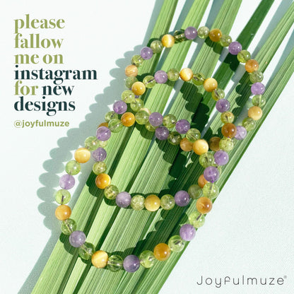 Joyfulmuze Green Peridot Yellow Tiger’s Eye Purple Amethyst, Gemstones Stretch Bracelet, Handmade Spiritual Jewelry, Healing Chakra Bracelet, Gifts for Women, 6mm, 7”(Peridot - Tiger’s Eye - Amethyst)