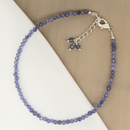 Gempires Handmade Tanzanite Gemstone Beaded Bracelet for Women | 2.4–2.5 mm Faceted Natural Stone | Adjustable 7+1 Inch Silver Plated Chain | Dainty Minimalist Stacking Jewelry | December Birthstone Gift