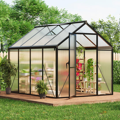 6X8 Ft Polycarbonate Greenhouse Sunroom with Aluminum Frame, Outdoor Greenhouse for Vegetables Herbs Flowers, Lockable Door & Adjustable Roof Vent, Patio Backyard Greenhouse Kit for Gardening, Black