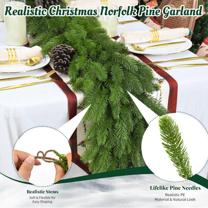 Palonu 1 Pack 9 Ft Artificial Christmas Norfolk Garland, Faux Green Cedar Touch Like Real Pine Needles, Fake Winter Greenery Decoration for Indoor Outdoor Xmas Fireplace Table Mantle Stairs Decor