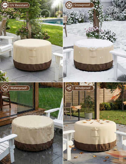 Vailge Fire Pit Cover Round,100% Waterproof Round Patio Fire Bowl Cover,Outdoor Heavy Duty Gas Firepit Table Covers with Air Vent and Handle