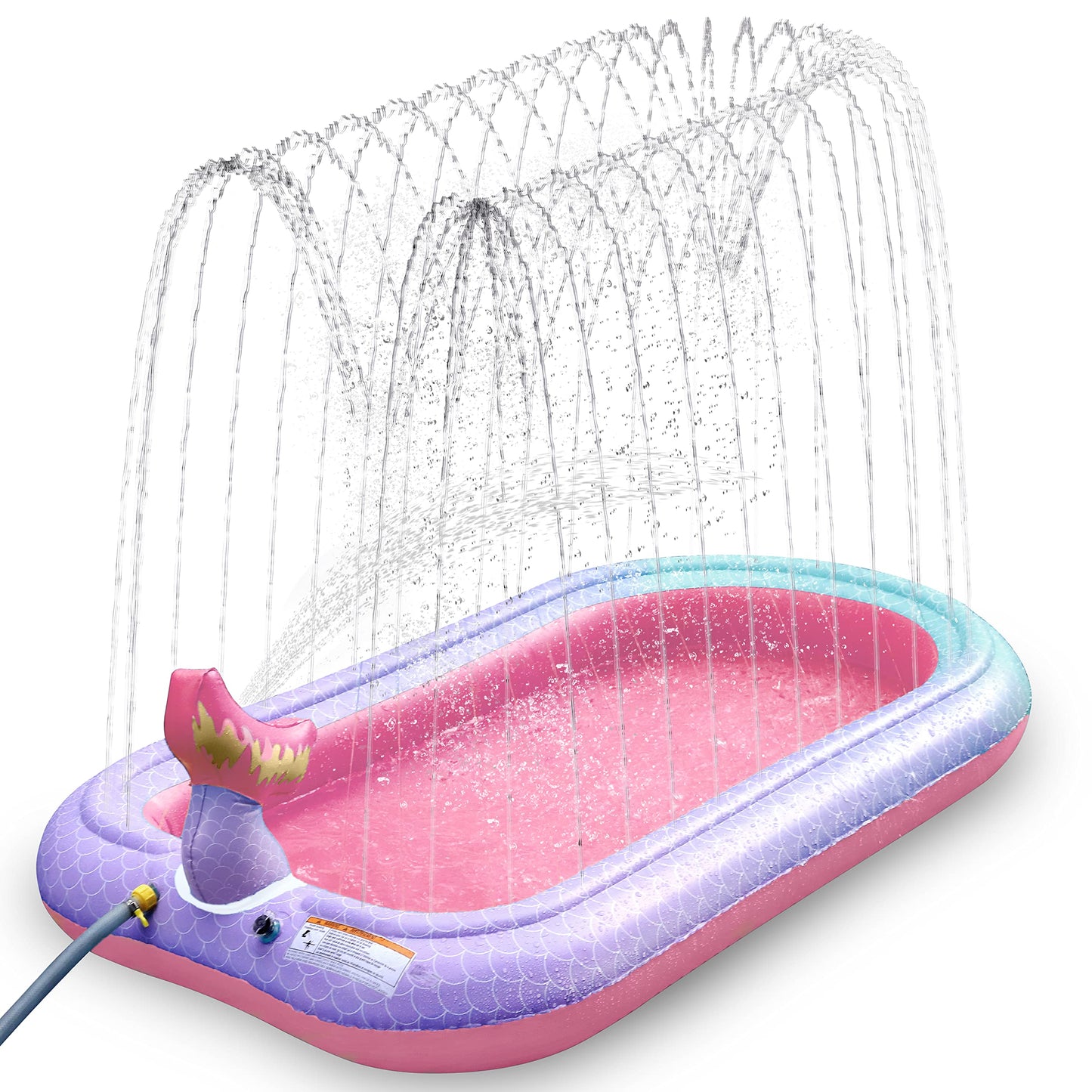 Ancesfun 65" Mermaid Splash Pad & Sprinkler for Kids, Large Outdoor Water Play Mat Summer Inflatable Wading Pool, Fun Sprinkler Water Toys for Toddlers Babies Boys Girls Age 3+ -Pink