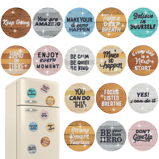 Saysurey 16 Pcs Diamond Art Magnet Kits Diamond Painting Magnets DIY for Adults Crafts Refrigerator Painting Stickers Kits for Gifts Home Decor(Inspirational)
