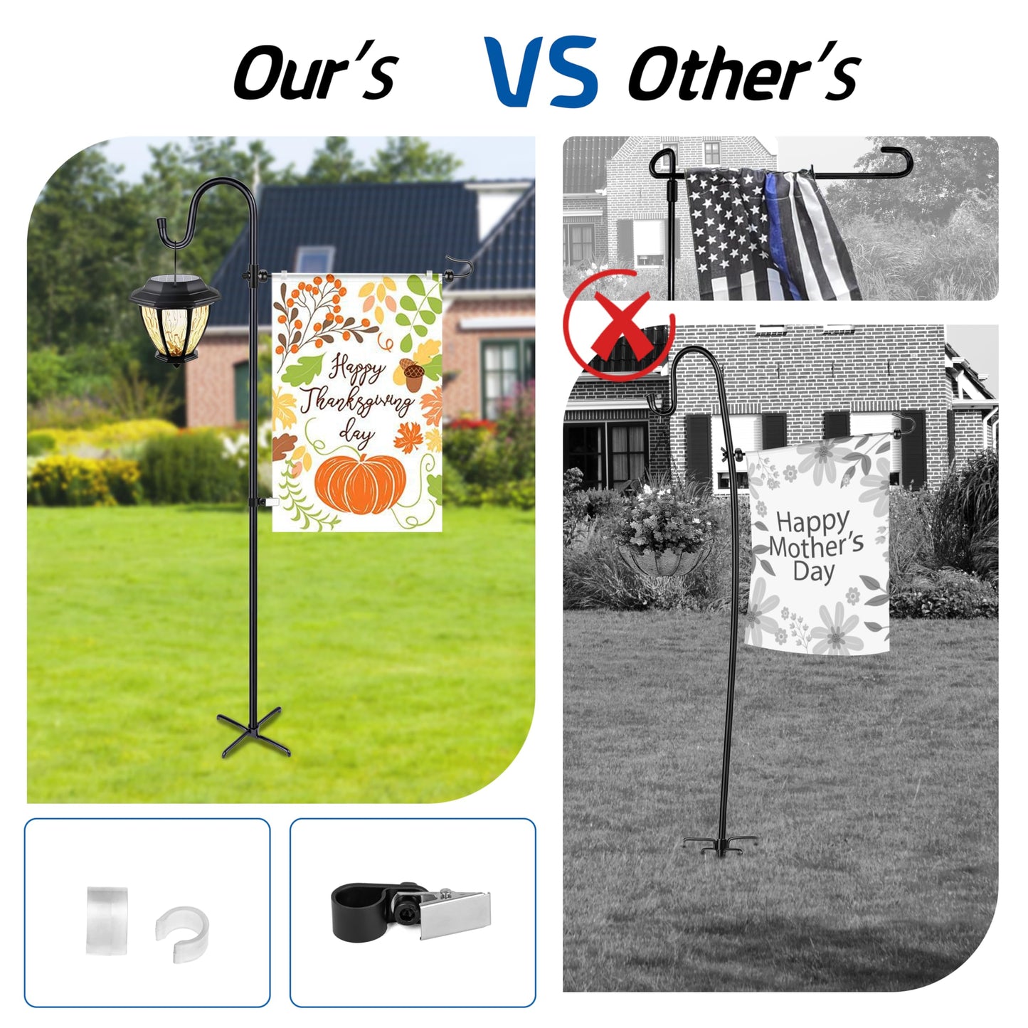 Ottsuls Garden Flag Stand, 2 Pack Heavy Duty Flag Pole Holder with Shepherd Hook for Yard Decoration, 45 INCH Sturdy Yard Flag Post Stake Outdoor Garden Flag Holder for 14''x20'' Flags (Without Flag)
