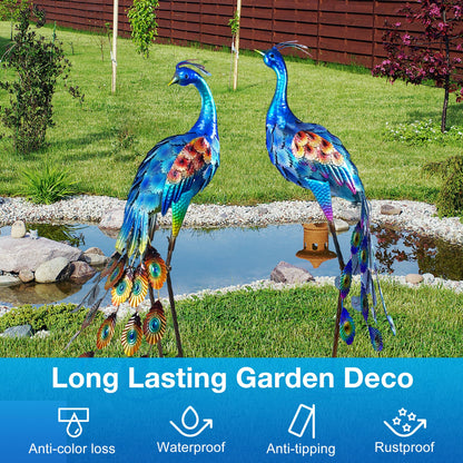 Ruifabo 33.4“ Lifelike Metal Peacock Garden Sculptures Set of 2 - Hand-Painted Garden Peacock Sculpture Art and Durable Yard Art Outdoor - Garden Large Peacock Decorations for Patio Lawn or Backyard
