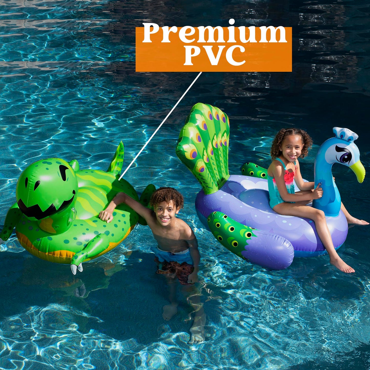 Sloosh 2-Pack Inflatable Dinosaur & Peacock Pool Floats Set, Fun Beach Floaties for Swim Party Decorations Toys, Inflatable Island, Summer Pool Raft Lounge Ride On for Adults Kids