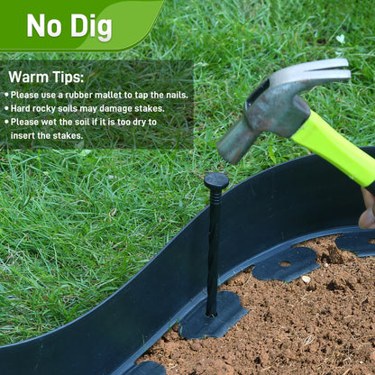 Quibbay 3.15" x 50' No Dig Landscape Edging, Plastic Garden Edging Borders with 75 Anchoring Spikes, Flexible Lawn Edging for Landscaping Garden Flower Beds Grass Yard Paver Pathway, Black