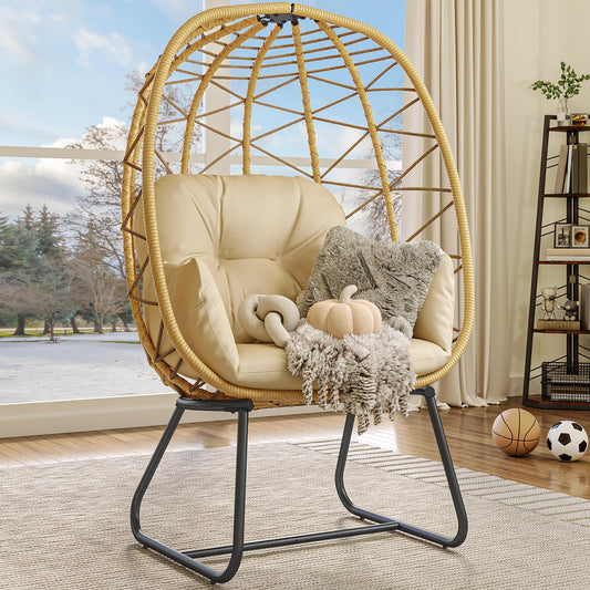 YITAHOME Egg Chair with Stand Outdoor Indoor Egg Lounge Chair with Cushion Wicker Chair PE Rattan Chair Included for Patio, Garden, Backyard, Porch, Beige