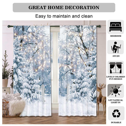 Felortte 82" Wx 84" L Winter Scene Window Curtain Blue Wonderland Snowflake Forest Landscape for Christmas Home Bedroom Living Room Decor Decorations with Fabric Machine Washable