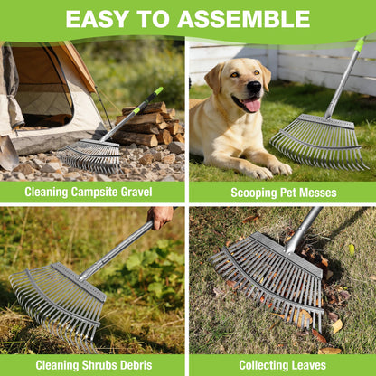 WORKPRO Rakes, Small Leaf Rake with 73” Adjustable Long Handle, Narrow Metal Garden Rake with 25 Steel Tines, Heavy Duty Rust-Resistant Lawn Rakes for Yard, Garden, Shrubs, Flower Beds & Tight Spaces