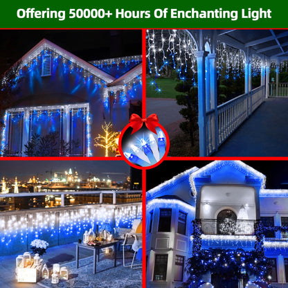 670 LED Christmas Lights with 148Drops, 66ft 12 Modes Hanging ice String Lights with Timer Dimmable & Waterproof, Plug-in Fairy Lights for Indoor Holiday Wedding Christmas Decorations Blue & CoolWhite