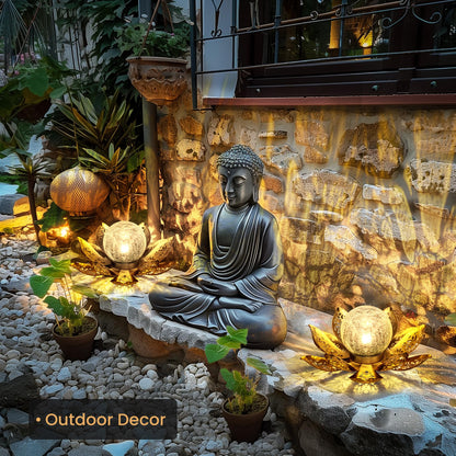 GIGALUMI Solar Lights Outdoor Garden Decor, Adjustable Metal Petal Lotus Flower Lights Crackle Globe Glass Lantern Outdoor Table Decor Waterproof for Patio, Lawn, Pathway, Pond, Christmas Gift