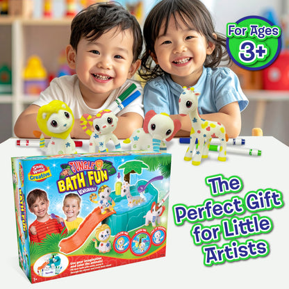 Small World Creative Jungle Bath Fun – Kids Pet Washable Recolor Bath Toy Set – Color, Wash & Play Jungle Animals Bath Time Toy – Creative DIY Toddler Arts & Crafts, Gifts for Girls & Boys, Ages 3+