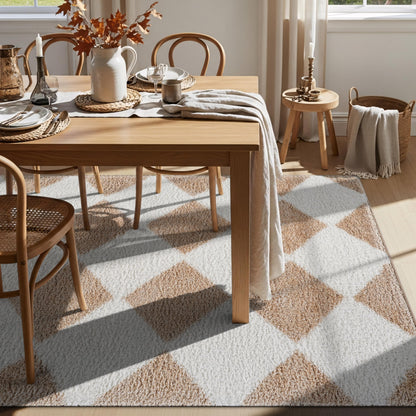 Rugshop Diamond Wave Shag Area Rug Beige 7' 10" x 10' Perfect for Large Living Rooms, Dining Areas, or Master Bedrooms