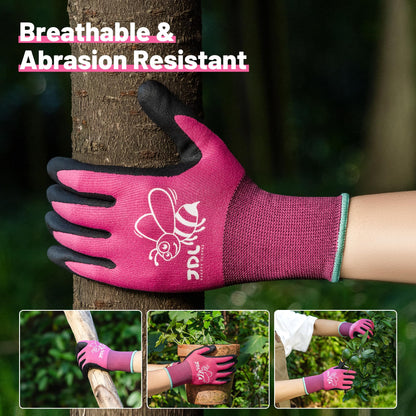 JDL 3 Pairs Nylon Nitrile Coated Gardening Gloves for Women, Touchscreen Yard Garden Gloves, Breathable Safety Work Gloves with Grip, Pink, Medium