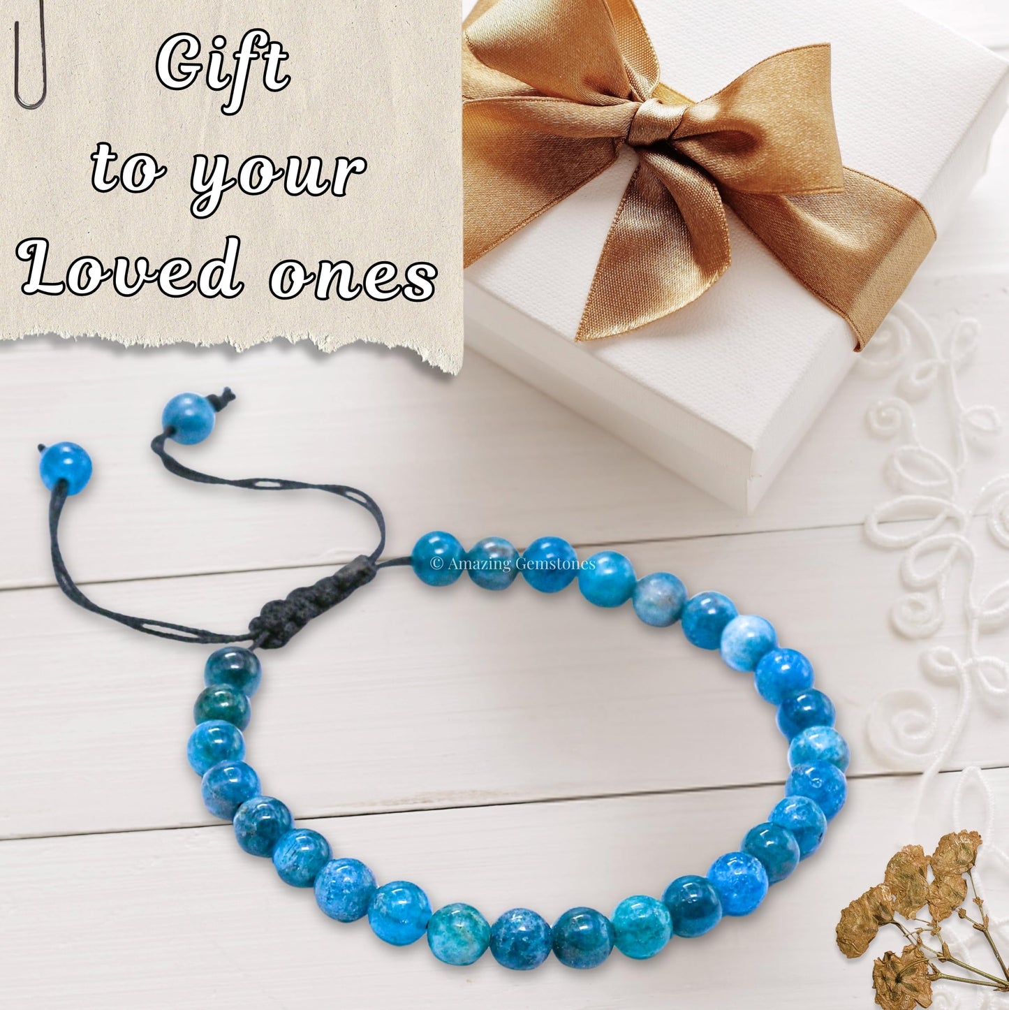 Amazing Gemstone Apatite Bracelet for Women Men's Gifts - Protection Healing Crystal Bracelet - 6mm Gemstone Beaded Adjustable Bracelet Pulseras Para Hombres Mujer Stocking Stuffers