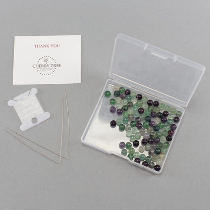 Cherry Tree Collection | 100PCS 6mm Fluorite Gemstone Round Beads for Jewelry Making | Includes Storage Box, Elastic String, and Needles