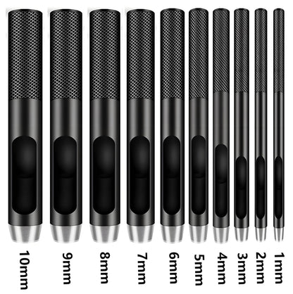 IRISFLY 10pcs Round Steel Leather Craft Hollow Hole Punch 1mm to 10mm for Leather Belt Watch Band Gasket