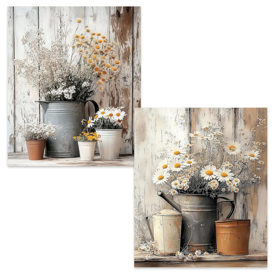 Kemingni 2 Pack Farmhouse Rustic Floral Diamond Painting Kit, Vintage Country Daisy Flower Diamond Art Kits for Adults Beginners, Full Drill Gem Painting for Home Wall Decor, 9.8x11.8 Inch