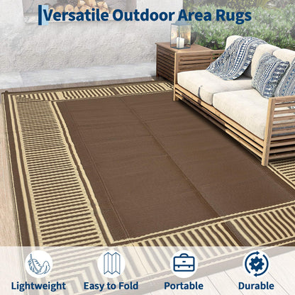 IDEALHOUSE Outdoor Rug 10'x20' Reversible Portable Lightweight Waterproof UV Resistant Plastic Straw Patio Mat for RV Camping Picnic Deck Backyard Peony Brown