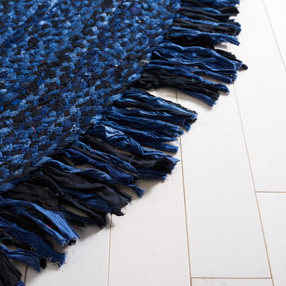 SAFAVIEH Braided Collection Area Rug - 3' x 5' Oval, Navy & Black, Handmade Boho Fringe Reversible Cotton, Ideal for High Traffic Areas in Living Room, Bedroom (BRD451N)