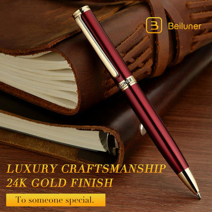 BEILUNER Red Lacquer Gel Pen With 24K Gold Finish, Retractable Pens, Gift Pen Set, Professional, Elegant, Writing, Executive, Office, Nice Fancy Designer, Perfect for Men and Women