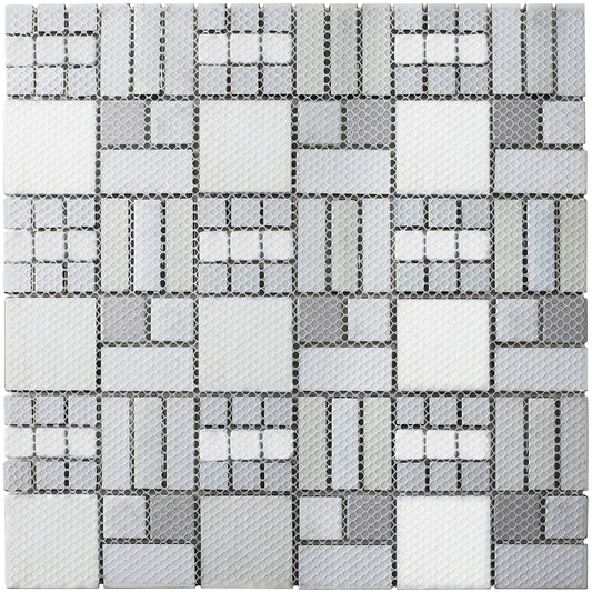 Blujellyfish Metallic Glass Mosaic Tiles Silver Gray 100% Glass Tile Water Resistant for Kitchen Backsplash Bathroom Shower Accent Wall Decor TSTGT151 (5 Square Feet)
