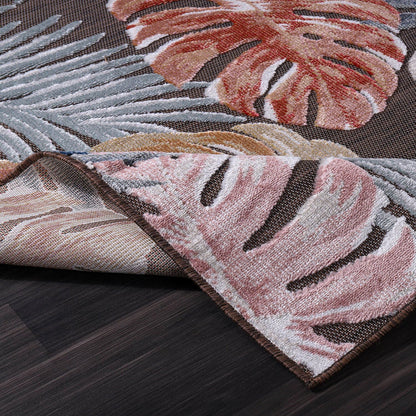 CAMILSON Indoor Outdoor Rug, Brown 6’x9’ Leaf Tropical Botanical Area Rugs for Indoor and Outdoor patios, Easy-Cleaning Non-Shedding Living Room, Garden and Kitchen Washable Outside Carpet (6x9)