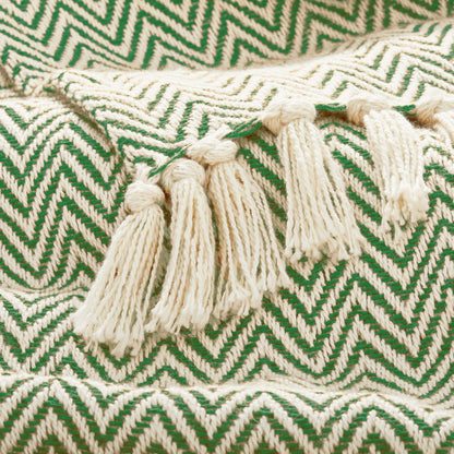 Americanflat 50x60 Throw Blanket - Soft and Breathable Cotton Throw Blanket for Couch, Bed, Chair - Decorative Blankets Perfect for Home, Office, or Outdoor Use - Sage and Beige Herringbone Design
