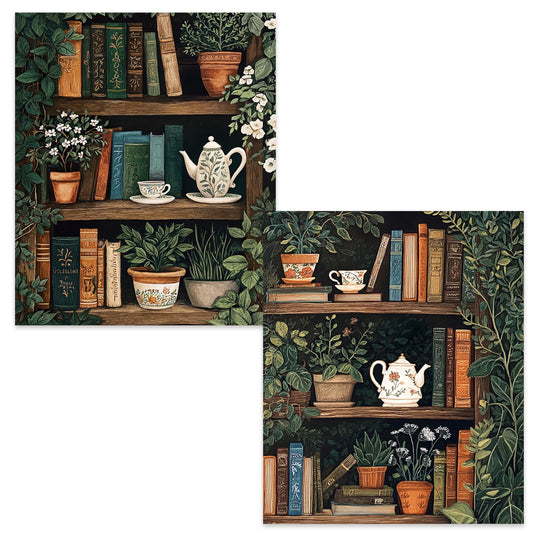 Kemingni 2 Pack Vintage Botanical Book Diamond Painting Kit, Dark Cottagecore Bookshelf Diamond Art Kits for Adults Beginners, Full Drill Gem Painting for Home Wall Decor, 9.8x11.8 Inch