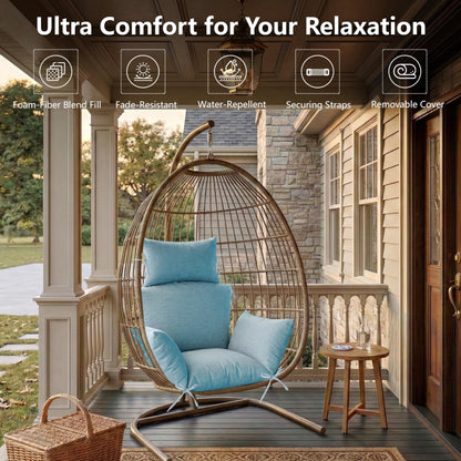 Honorbox Egg Chair Cushion with 8 Securing Straps, Water-Repellent & Fade-Resistant Faux Linen, Removable Cover, Replacement Cushion for Most Single Outdoor Hanging Swing Egg Chairs – Teal